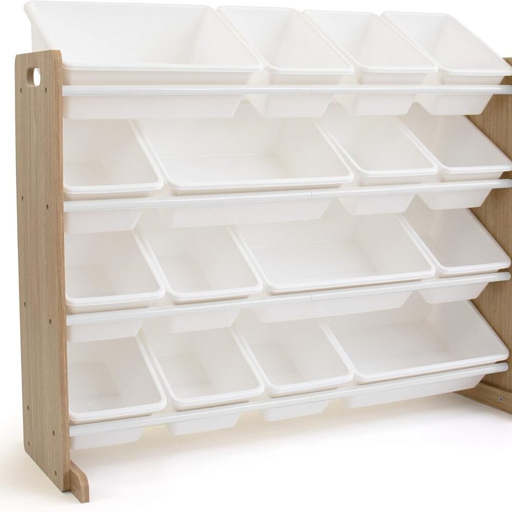 Supersized Toy Storage Organizer with 16 Removable Bins, Natural/White – Large T